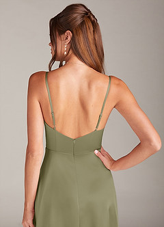 Azazie Sarella Bridesmaid Dresses Pistachio A-Line Pleated Stretch Satin Dress image5