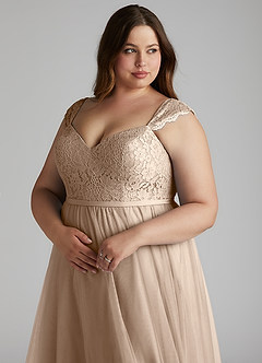 Azazie Luxi Bridesmaid Dresses Taupe A-Line Pleated Tulle Dress image7