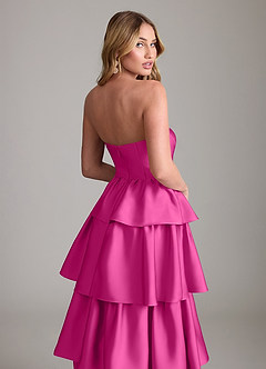 Azazie Faye Bridesmaid Dresses Fuchsia A-Line Ruched Stretch Satin Dress image6
