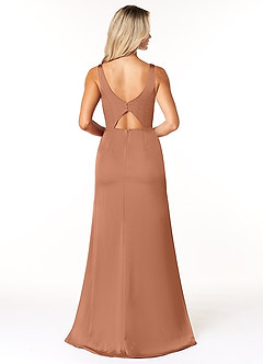 Azazie Jess Bridesmaid Dresses Bronzer Sheath V-Neck Stretch Satin Dress image2