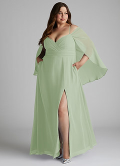 Azazie Cienna Bridesmaid Dresses Dusty Sage A-Line Off the Shoulder Chiffon Dress image9