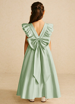 Azazie Piglette Flower Girl Dresses Dusty Sage A-Line Bow Matte Satin Dress image1