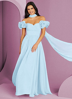 Barbie ♥ Azazie Bridesmaid Dresses Sky Blue A-Line Off the Shoulder Chiffon Convertible Dress image1