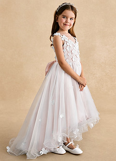 Azazie Celia Flower Girl Dresses Blushing Pink A-Line Lace Tulle Dress image3