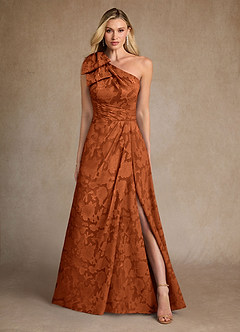 Azazie Easton Mother of the Bride Dresses Burnt Orange Ball-Gown One Shoulder Floral Burnout Dress image1