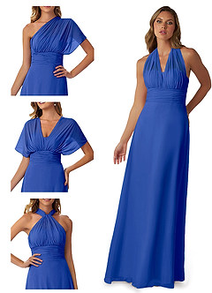 Azazie Fifi Jurken voor bruidsmeisjes Converteerbaar Jurk van Chiffon met A-Lijn Strapless Koningsblauw image7