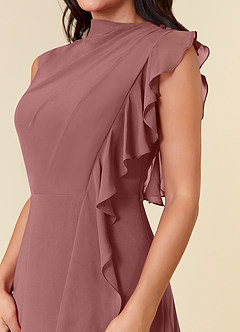 Azazie Narine Mère de la mariée Robes Robe Trapèze en Mousseline de soie Encolure haute plissée Rose Du Désert image6