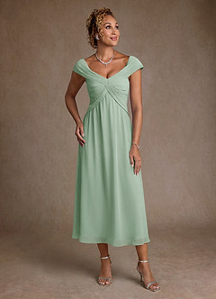 Azazie Mirta Suknie dla Matki Panny Młodej Linia A Pofałdowany Kwiatowe wypalenie Długość herbaty Sukienka image1