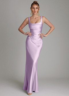 Azazie Agustina Bridesmaid Dresses Frosted Lilac Mermaid Corset Stretch Satin Dress image1
