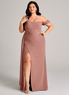 Azazie Amyra Bridesmaid Dresses Cedar Rose Sheath Off the Shoulder Chiffon Convertible Dress image10
