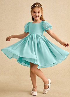 Azazie Jolie Flower Girl Dresses Aqua A-Line with Sleeves Chiffon Dress image3