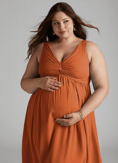 Azazie Yetta Maternity Bridesmaid Dresses A-Line V-Neck Gathered Chiffon Floor-Length Dress image8