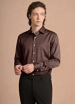 front Julian Ganache Stretch Satin Dress Shirt