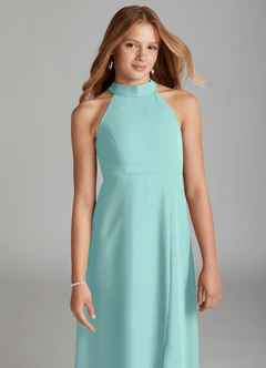 Azazie Clarice Junior Abito A-Line in Chiffon Spacco Laterale Acqua image3