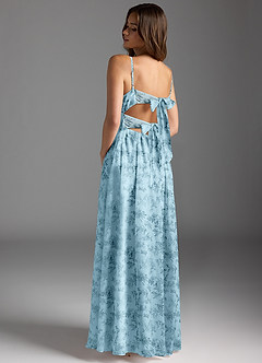 Azazie Zeya Abiti da Damigella Abito A-Line in Chiffon con Scollo a V a Pieghe Blue Fern Floral image4