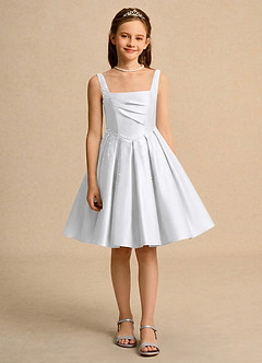Azazie Jello Flower Girl Dresses White Ball-Gown Pleated Matte Satin Dress image1