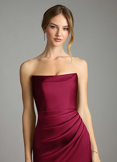 Azazie Leonis Bridesmaid Dresses Burgundy Mermaid Pleated Stretch Satin Convertible Dress image4