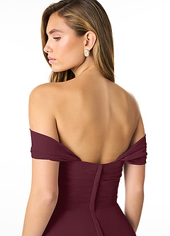 Azazie Kaitlynn Bridesmaid Dresses Cabernet Empire Ruched Chiffon Convertible Dress image6