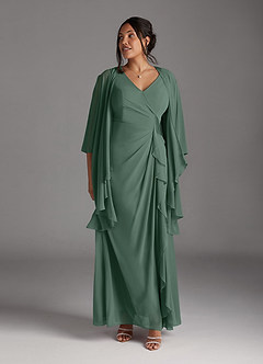 Azazie Manuella Mother of the Bride Dresses Sea Moss A-Line V-Neck Pleated Chiffon Dress image12