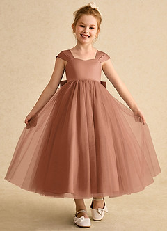 Azazie Chickadee Flower Girl Dresses Bronzer Ball-Gown Sweetheart Neckline Matte Satin Dress image4