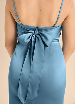 Azazie Mai Junior Robe Trapèze en Satin extensible Encolure en Forme de Cœur Acier Bleuté image6