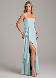 Azazie Tahlia Robes de demoiselle d'honneur Robe Trapèze en Mousseline de soie avec ceinture Brume image3