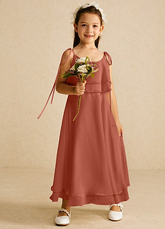 Azazie Temi Flower Girl Dresses Clay A-Line Spaghetti Strap Chiffon Dress image1
