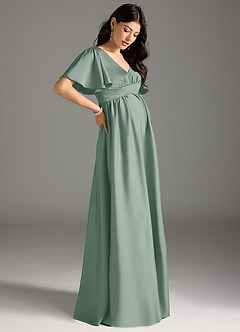 Azazie Verna Maternity Bridesmaid Dresses A-Line Ruched Stretch Satin Floor-Length Dress image6