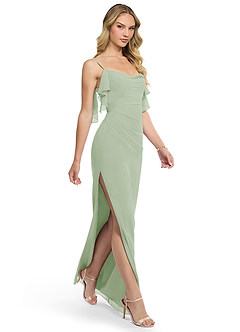 Azazie Jasmine Bridesmaid Dresses Dusty Sage Sheath Side Slit Chiffon Dress image3