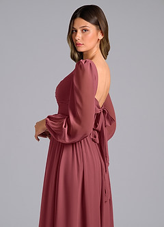 Azazie Zeya Vestidos de damas de honor Vestido de Merlot de Gasa de Corte en A con Manga larga image6