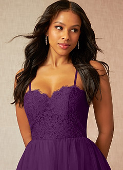 Azazie Roni Bridesmaid Dresses Grape A-Line Sweetheart Neckline Tulle Convertible Dress image2