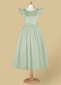 Azazie Violeta Flower Girl Dresses Ball-Gown Bow Matte Satin Tea-Length Dress image8
