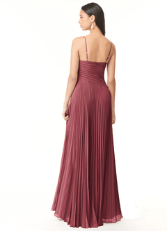 Azazie Vini Bridesmaid Dresses Merlot A-Line V-Neck Pleated Chiffon Dress image2