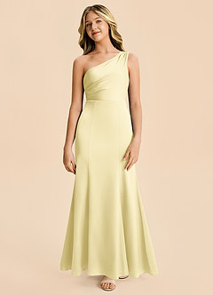 Azazie Ren Junior Robe Trapèze en Satin extensible Plissé Sorbet Citron image5