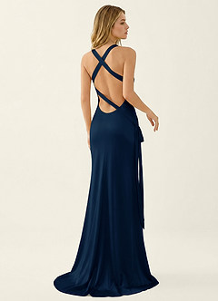 Persephone Navy Satin Prom Dress image2