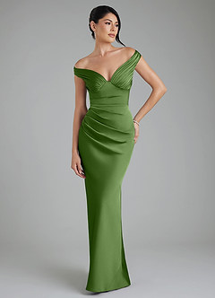 Azazie Stella Robes de demoiselle d'honneur Robe Fourreau Convertible en Satin extensible Corset Basilic image1