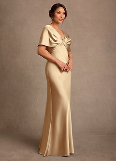 Azazie Dosia 신부의 어머니 드레스 쉬스 주름진 스트레치 새틴 플로어 길이 드레스 image2