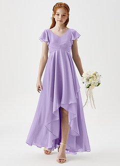 Azazie Caria Junior Lilac A-Line Pleated Chiffon Dress image3