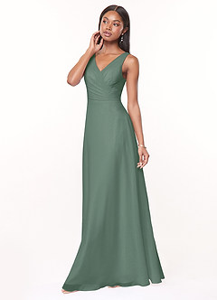 Azazie Nala Bridesmaid Dresses Eucalyptus A-Line Pleated Chiffon Dress image3