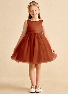 Azazie Jani Flower Girl Dresses Paprika A-Line Bow Tulle Dress image4