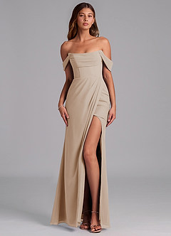 Azazie Johana Jurken voor bruidsmeisjes Converteerbaar Jurk van Chiffon met Zeemeermin Off the Shoulder Taupe image1