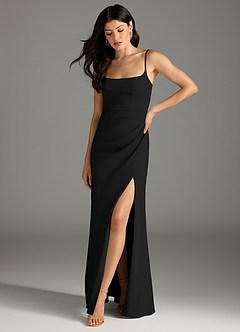 Azazie Rhoda Vestidos de damas de honor Vestido de Negro de Crepé elástico de Corte Recto con Plisado image3