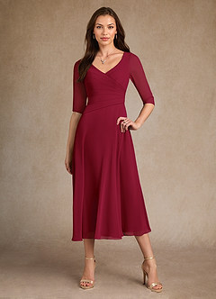 Azazie Durant Mother of the Bride Dresses Burgundy A-Line Pleated Chiffon Dress image4