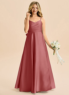 Azazie Rumi Junior Klä av A-Line i Stretch Satin Plisserad image4