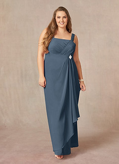 Azazie Weisz Mère de la mariée Robes Robe Trapèze en Mousseline de soie Encolure carrée plissée Neptune image10