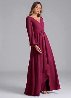 Azazie Liah Brautjungfernkleider A-Linie Langarm Chiffon Kleid Burgunderrot image5