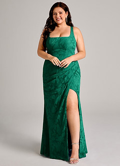 Azazie Mero Bridesmaid Dresses Emerald Sheath Pleated Floral Burnout Dress image9