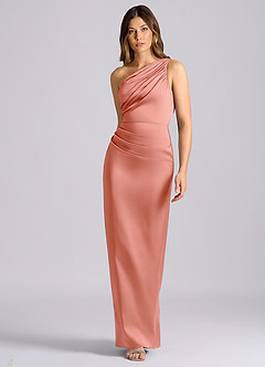 Azazie Akilah Brudtärnklänningar Klä av Sjöjungfru i Stretch Satin Ena axeln Korall image4