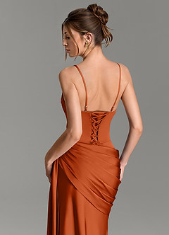 Azazie Zorah Robes de demoiselle d'honneur Robe Sirène Convertible en Satin extensible Corset Orange Brûlée image2