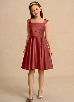 Azazie Budle Girls Formal Flower Girl Dresses Terracotta A-Line Pleated Matte Satin Dress image4